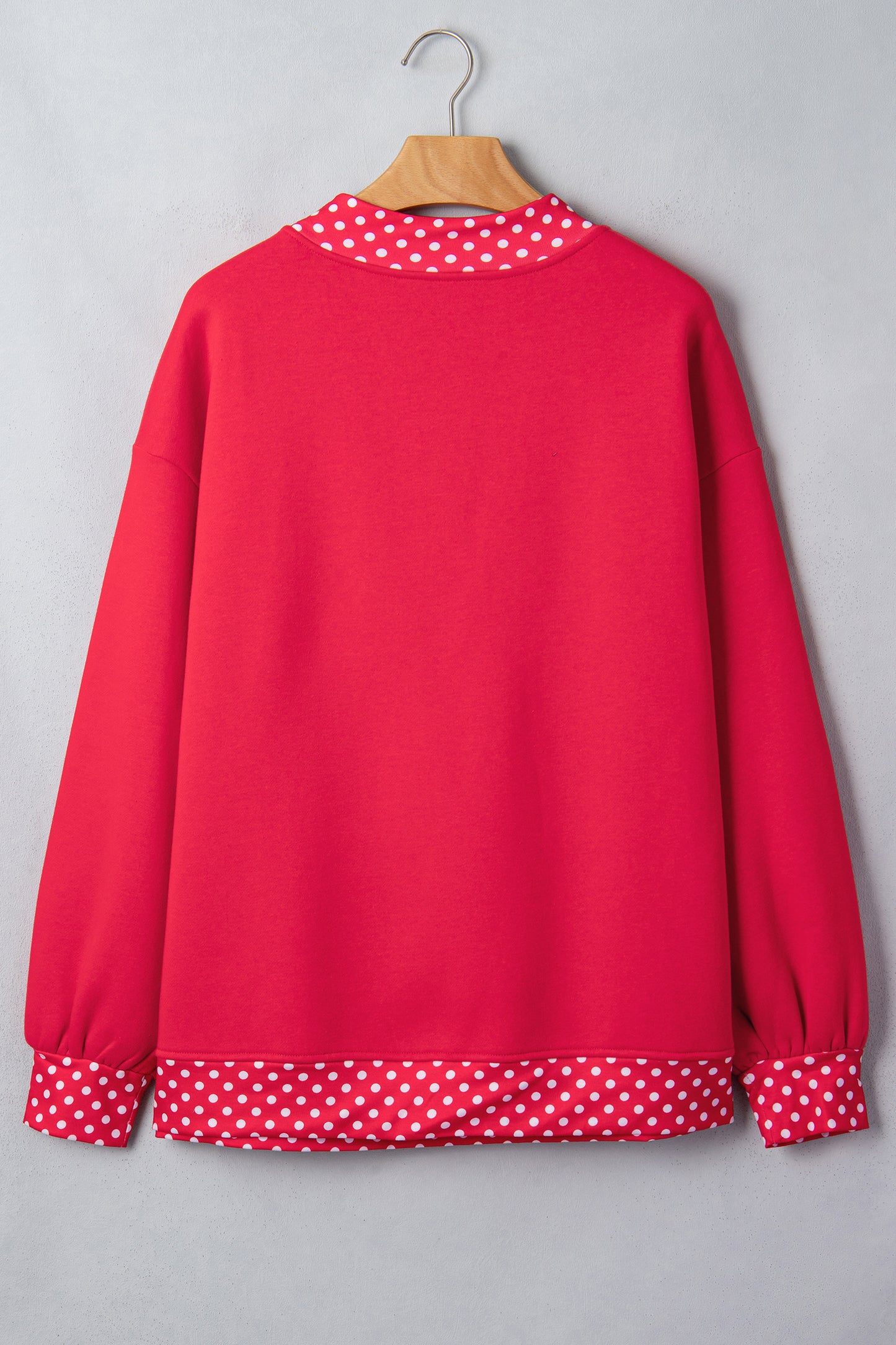 Racing Red Colorblock Polka Dot Contrast Trim Oversized Sweatshirt