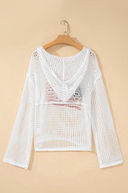 Beau Blue Hollow Out Crochet Knit American Flag Patched Sweater Hoodie
