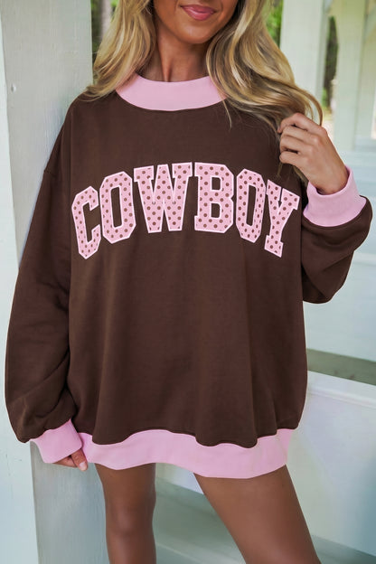 Grapefruit Orange Polka Dot Letter Graphic Colorblock Tunic Sweatshirt