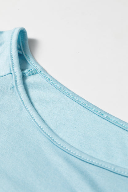 Light Blue Ruffled Short Sleeve Plus Size Casual Blouse