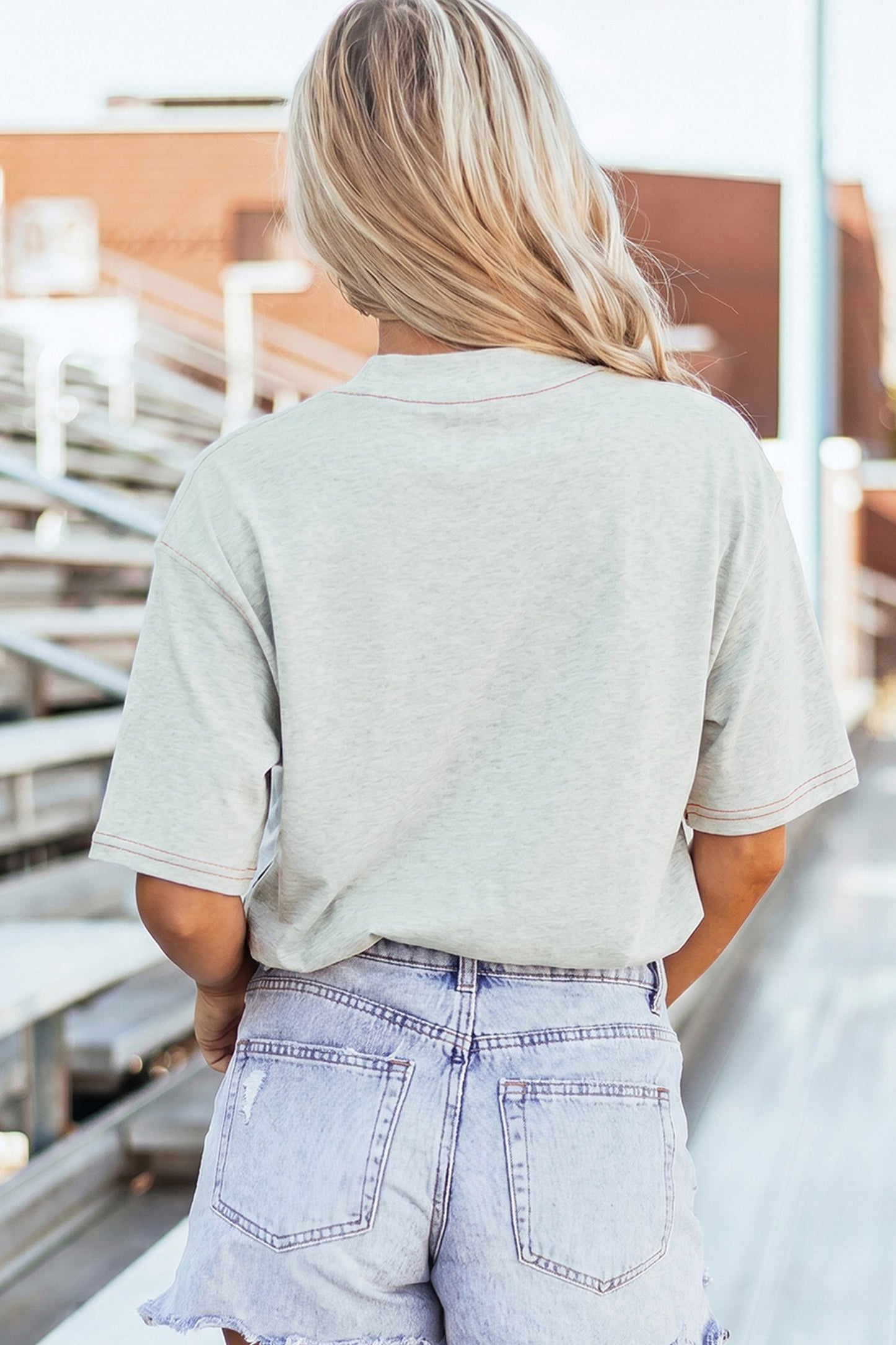 Light Grey GAME DAY/ FOOTBALL Double Side Printed Seam Detail Loose Tee