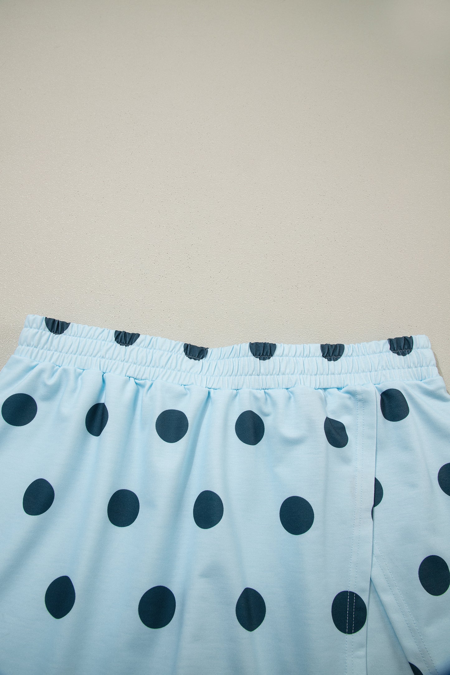 Sky Blue Ribbed Trim Polka Dot Print Tank Split Mini Skort 2pcs Set