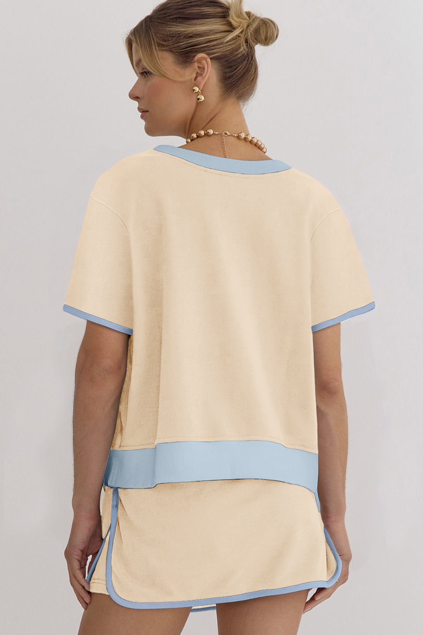 Turquoise Colorblock Edge Drop Shoulder T Shirt and Skort 2Pcs Set