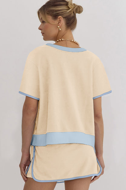Turquoise Colorblock Edge Drop Shoulder T Shirt and Skort 2Pcs Set