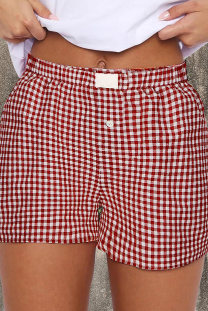 Blue Gingham Printed High Waist Shorts