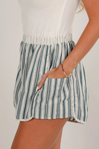 Gray Stripe Elastic Waist Cargo Pocket Casual Shorts