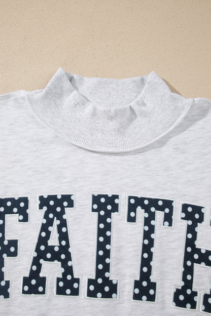 Light Grey High Neck Polka Dot Slogan Printed Baggy Sweatshirt