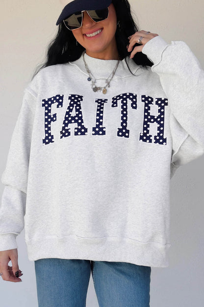 Light Grey High Neck Polka Dot Slogan Printed Baggy Sweatshirt