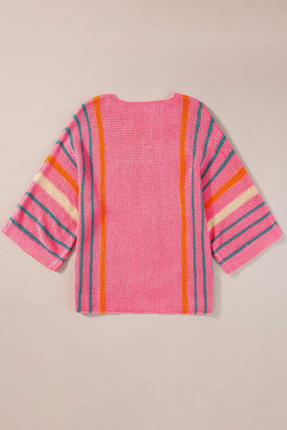 Rose Striped Detail Wide Sleeve Lightweight Knitted Sweater