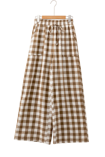 Red Gingham Plaid Tie Elastic Waist Shift Pants