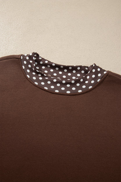 Racing Red Colorblock Polka Dot Contrast Trim Oversized Sweatshirt