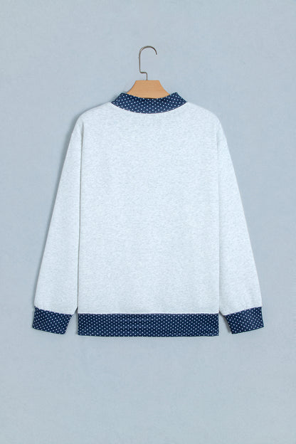 Light Grey Polka Dot Contrast Trim JESUS Letter Graphic Sweatshirt