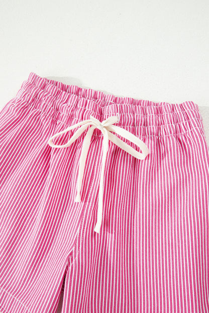 Sky Blue Stripe Drawstring Elastic Waist Casual Denim Shorts
