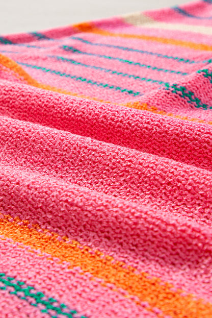 Rose Striped Detail Wide Sleeve Lightweight Knitted Sweater