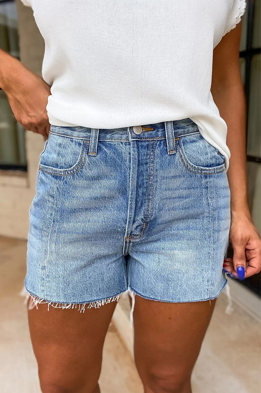Beau Blue Acid Wash Raw Hem Denim Shorts