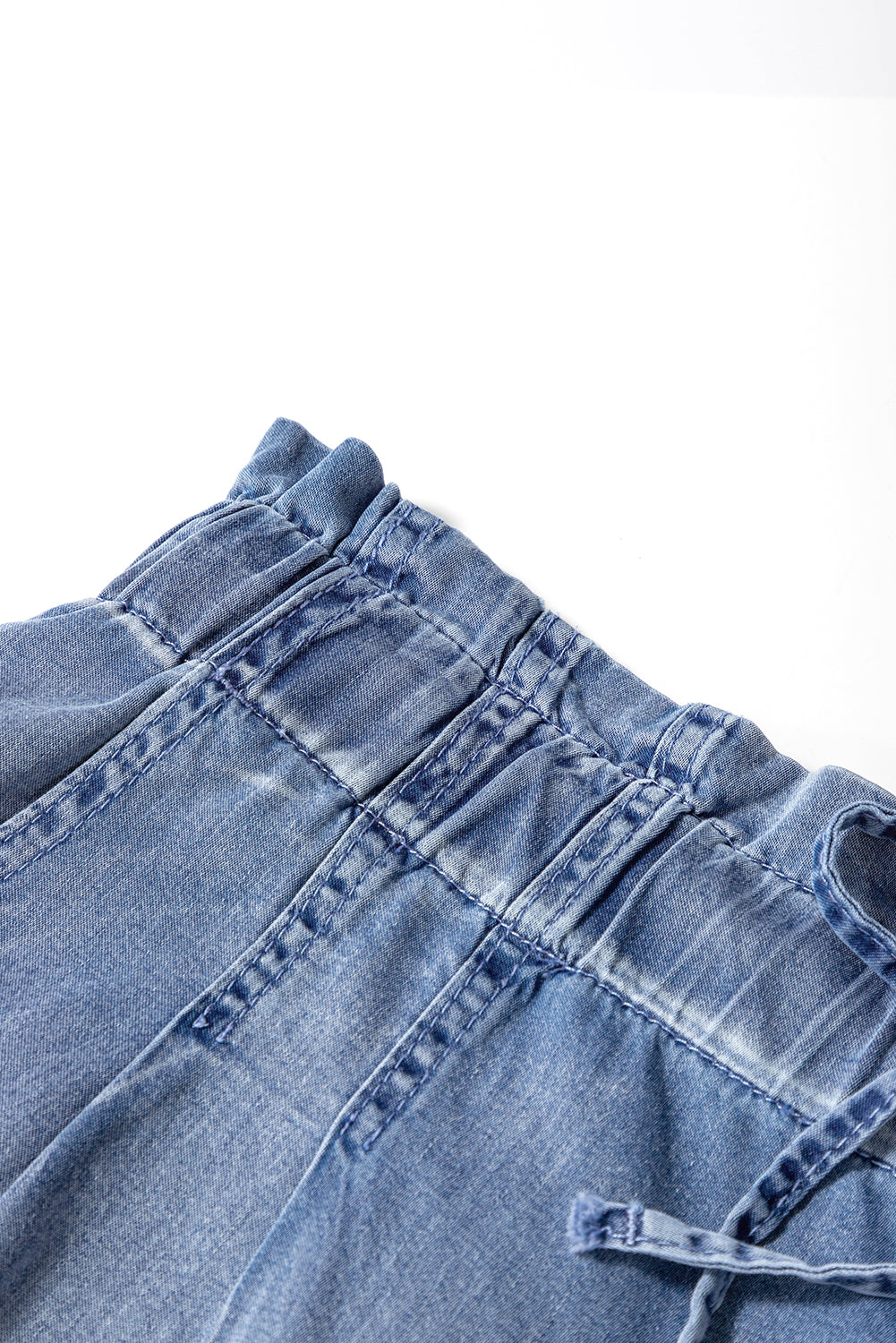 Dusk Blue Raw Hem Lace-up High Waist Plus Size Denim Shorts