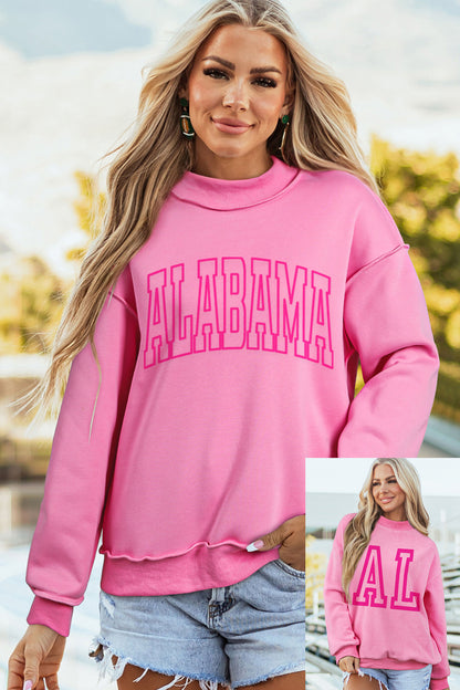 Bright Pink ALABAMA Printed Double Wear Mock Neck Reversible Sweatshirt