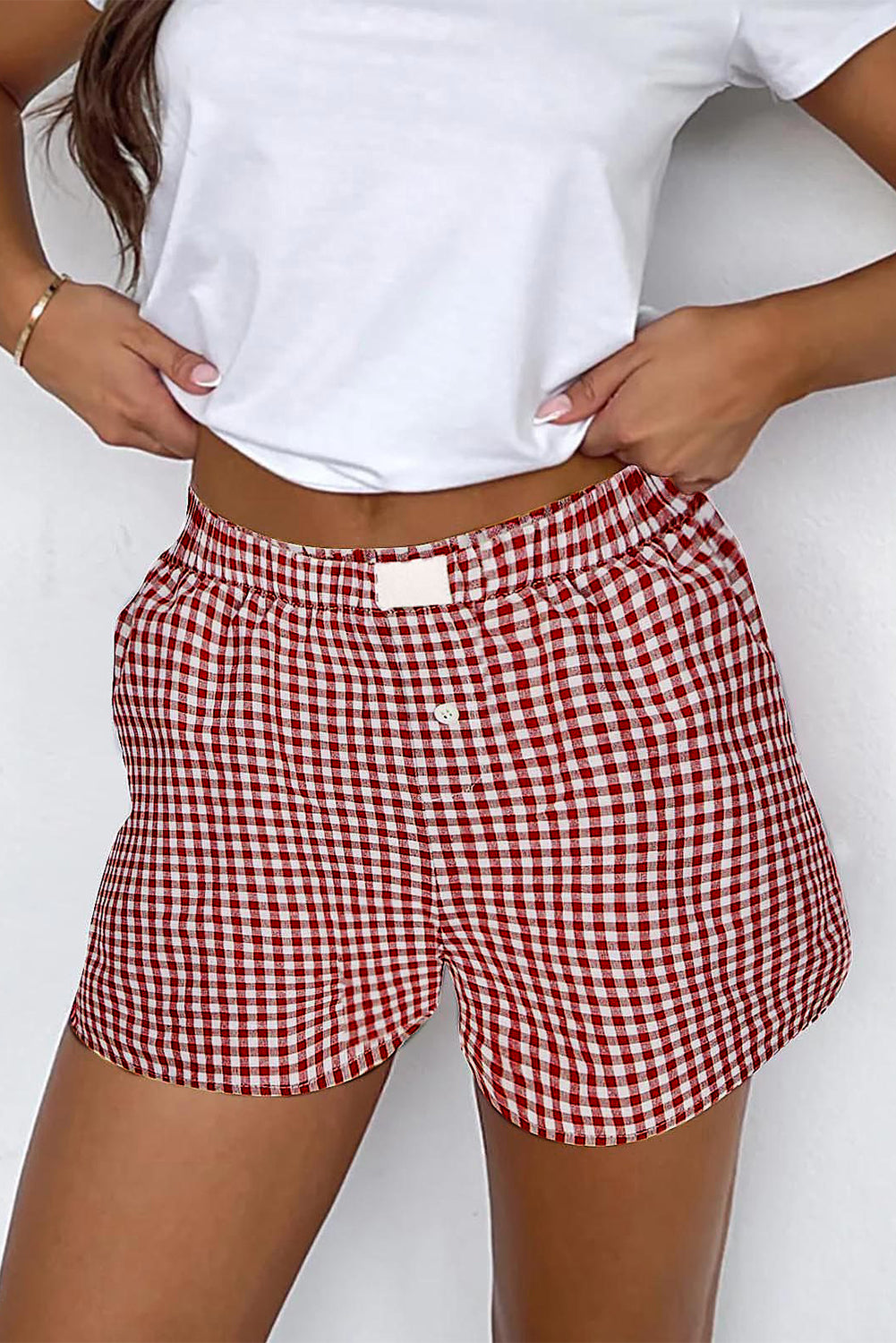 Blue Gingham Printed High Waist Shorts