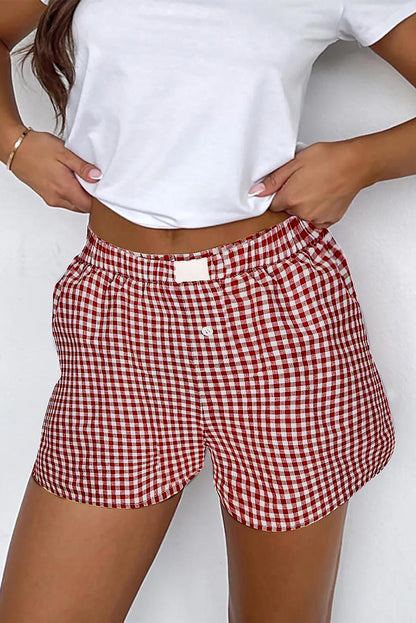 Blue Gingham Printed High Waist Shorts