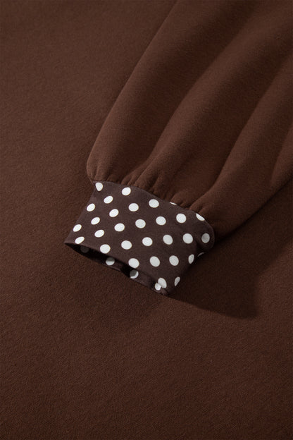 Racing Red Colorblock Polka Dot Contrast Trim Oversized Sweatshirt