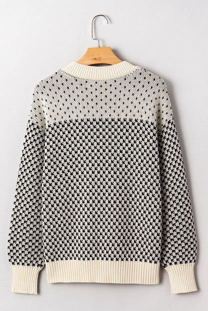 Red Contrast Color Pattern Lantern Sleeve Sweater