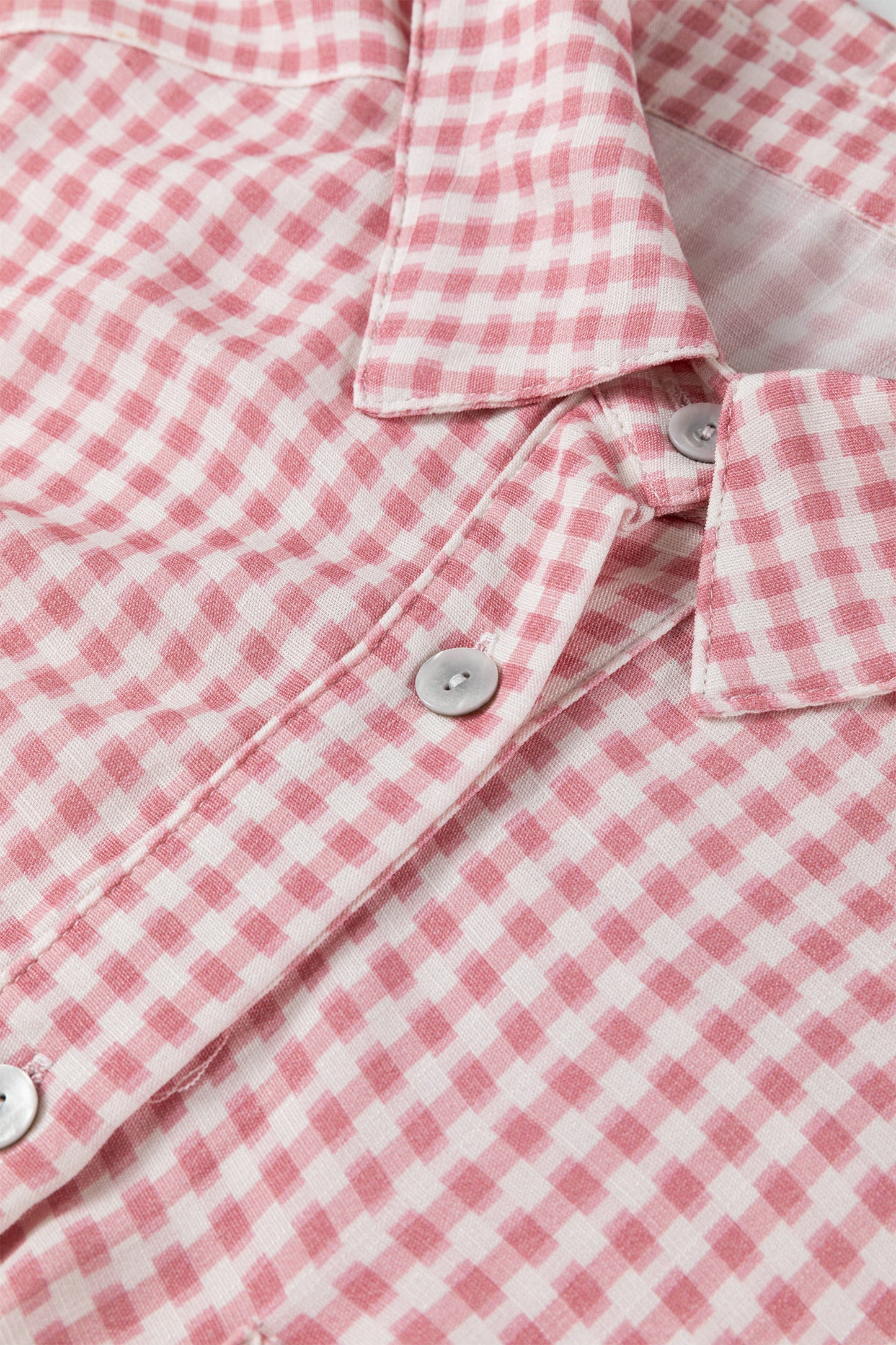 Pink Plaid Half Sleeve Ruffle Hem Button Down Shirt