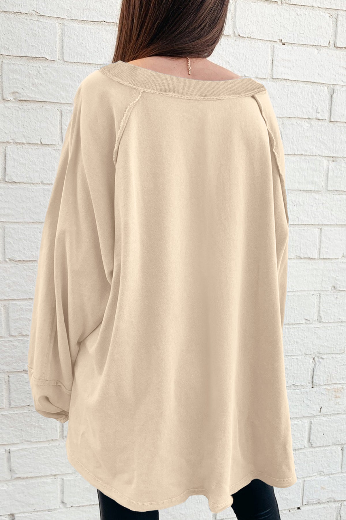 Beau Blue Solid Color Raw Seam Patchwork Baggy Sweatshirt