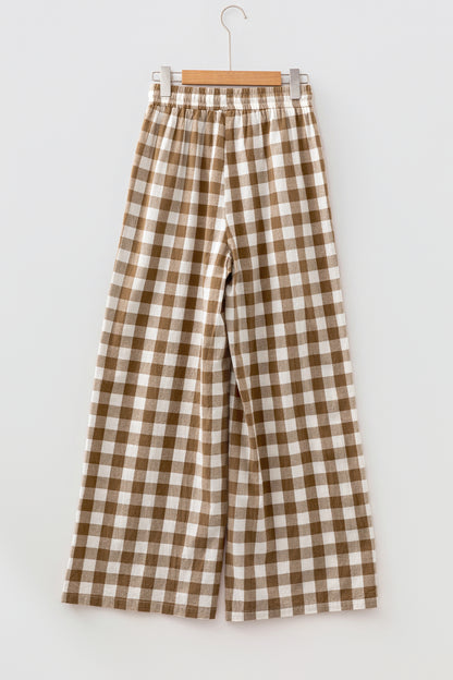 Red Gingham Plaid Tie Elastic Waist Shift Pants