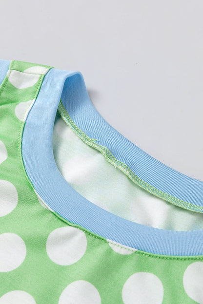 Green Polka Dot Contrast Trim Round Neck Loose Tank Top