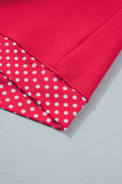 Racing Red Colorblock Polka Dot Contrast Trim Oversized Sweatshirt