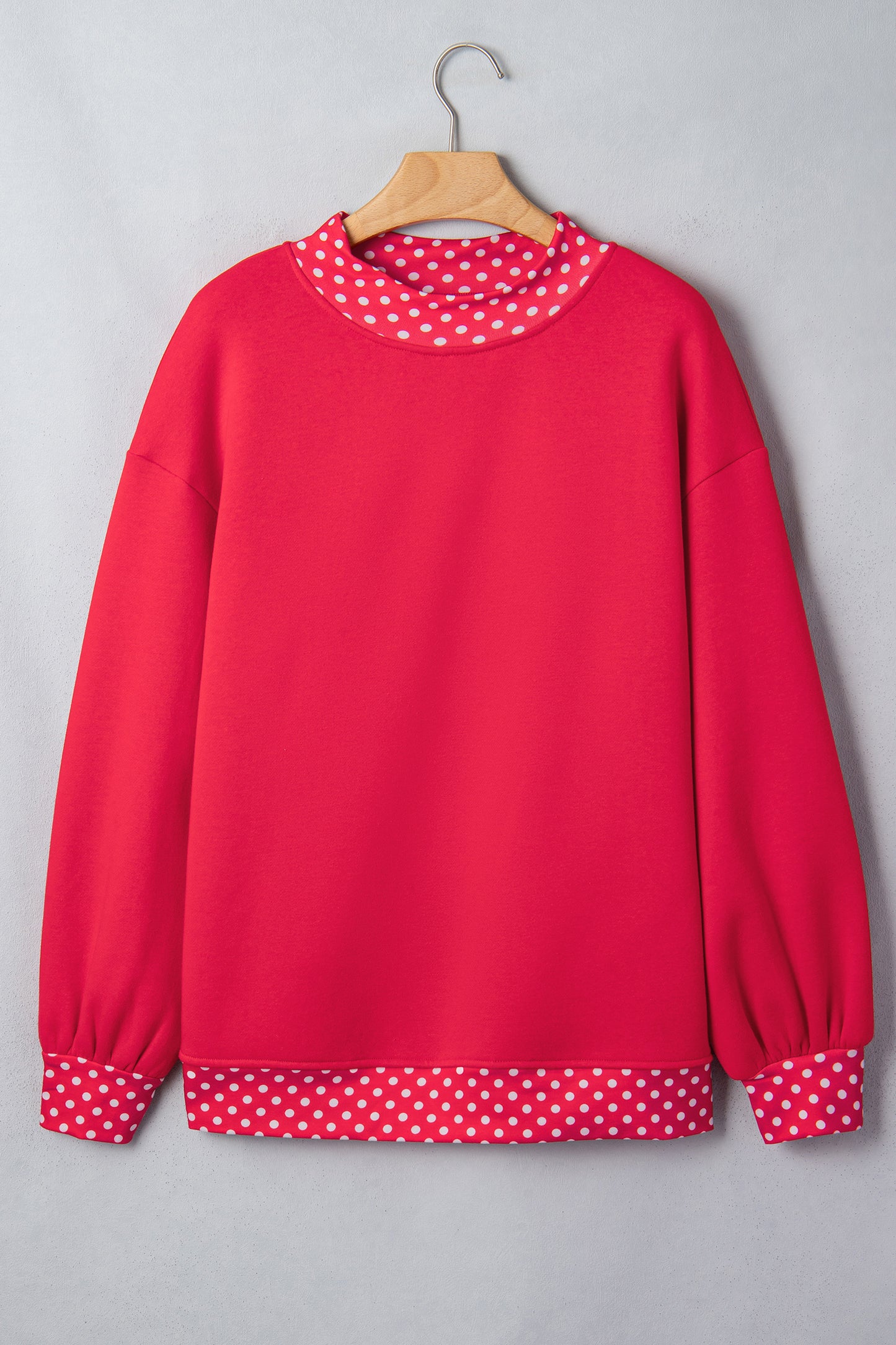 Racing Red Colorblock Polka Dot Contrast Trim Oversized Sweatshirt