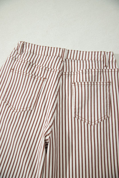 Brown Stripe Casual Barrel Jeans