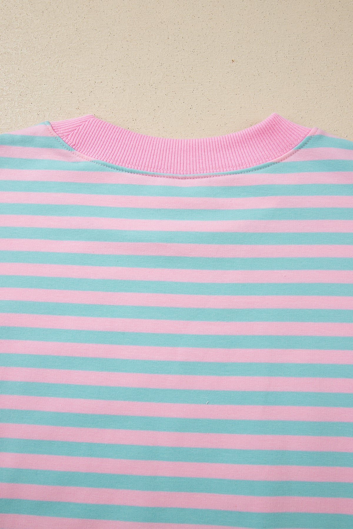 Pink Stripe Color Block Detail Long Sleeve Pullover Elastic Waist Pull On Shorts 2pcs Set