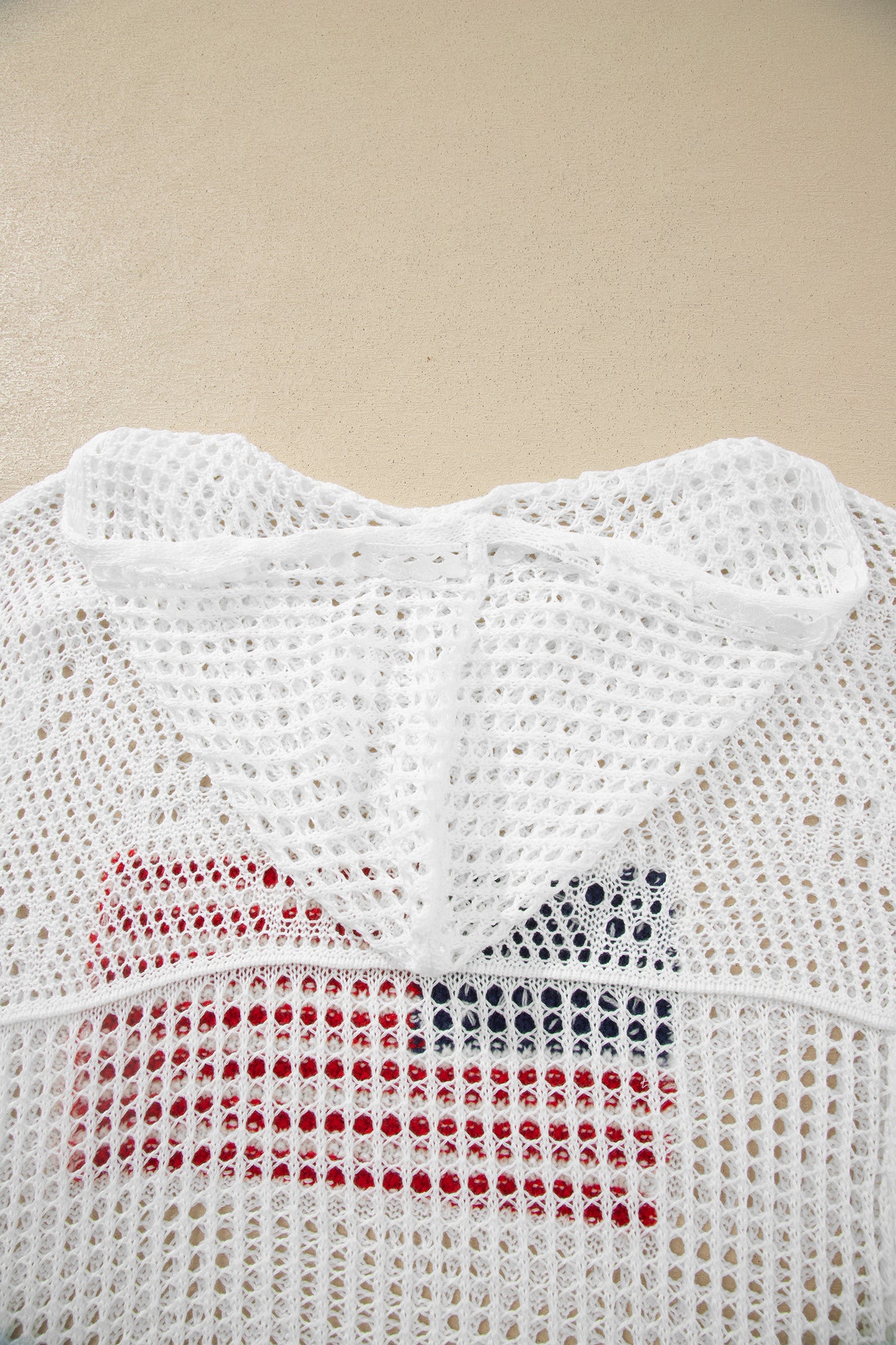 Beau Blue Hollow Out Crochet Knit American Flag Patched Sweater Hoodie