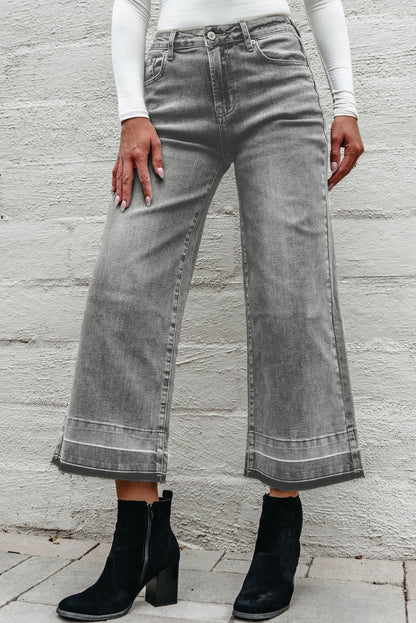 Gray Raw Hem Straight Leg Loose High Waist Jeans