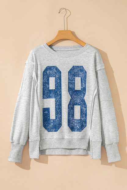 Light Grey Faded Varsity Print Loose Pullover Top