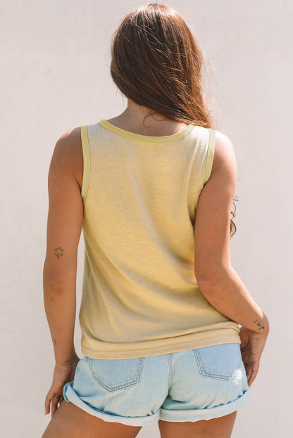 Peacock Blue Metallic Sheen Edge Scoop Neck Tank Top