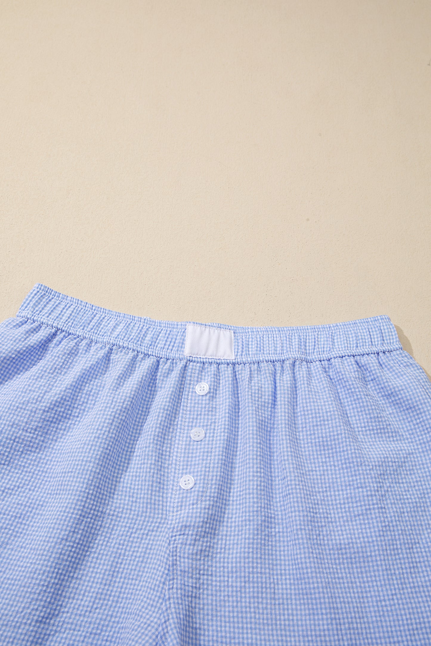 Sky Blue Gingham Plaid Button Detail Lace Trim Boxer Shorts
