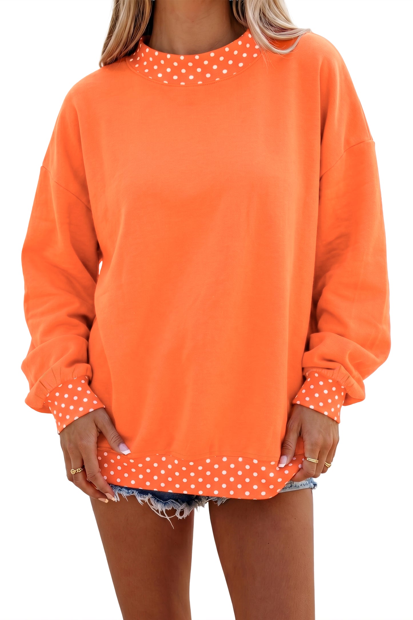 Racing Red Colorblock Polka Dot Contrast Trim Oversized Sweatshirt