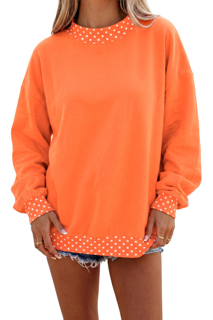 Racing Red Colorblock Polka Dot Contrast Trim Oversized Sweatshirt