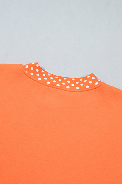 Racing Red Colorblock Polka Dot Contrast Trim Oversized Sweatshirt