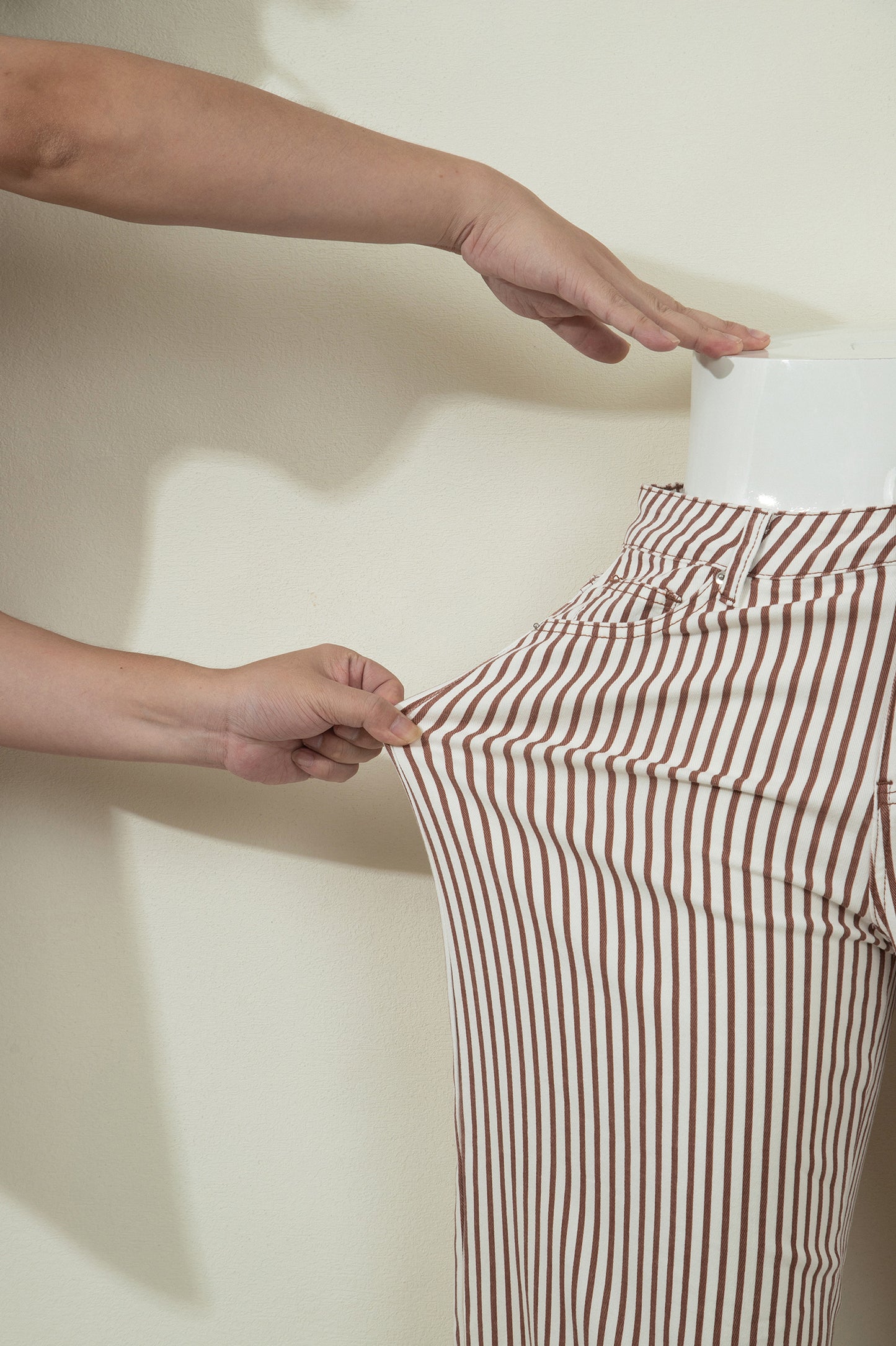 Brown Stripe Casual Barrel Jeans