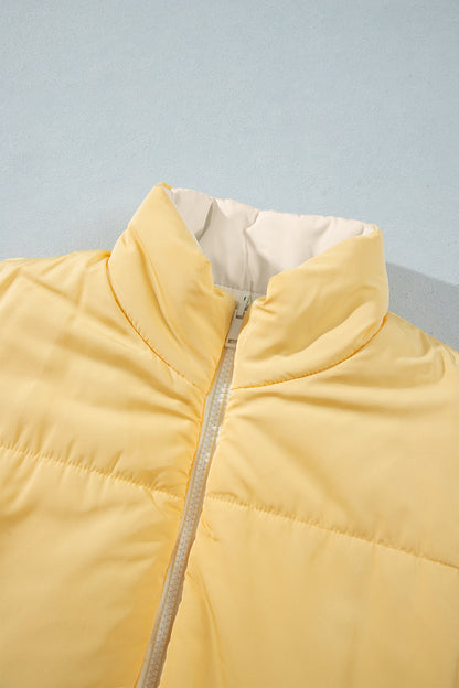 Parchment Reversible Double Wear Contrast Color Stand Neck Zip Pocket Quilted Vest