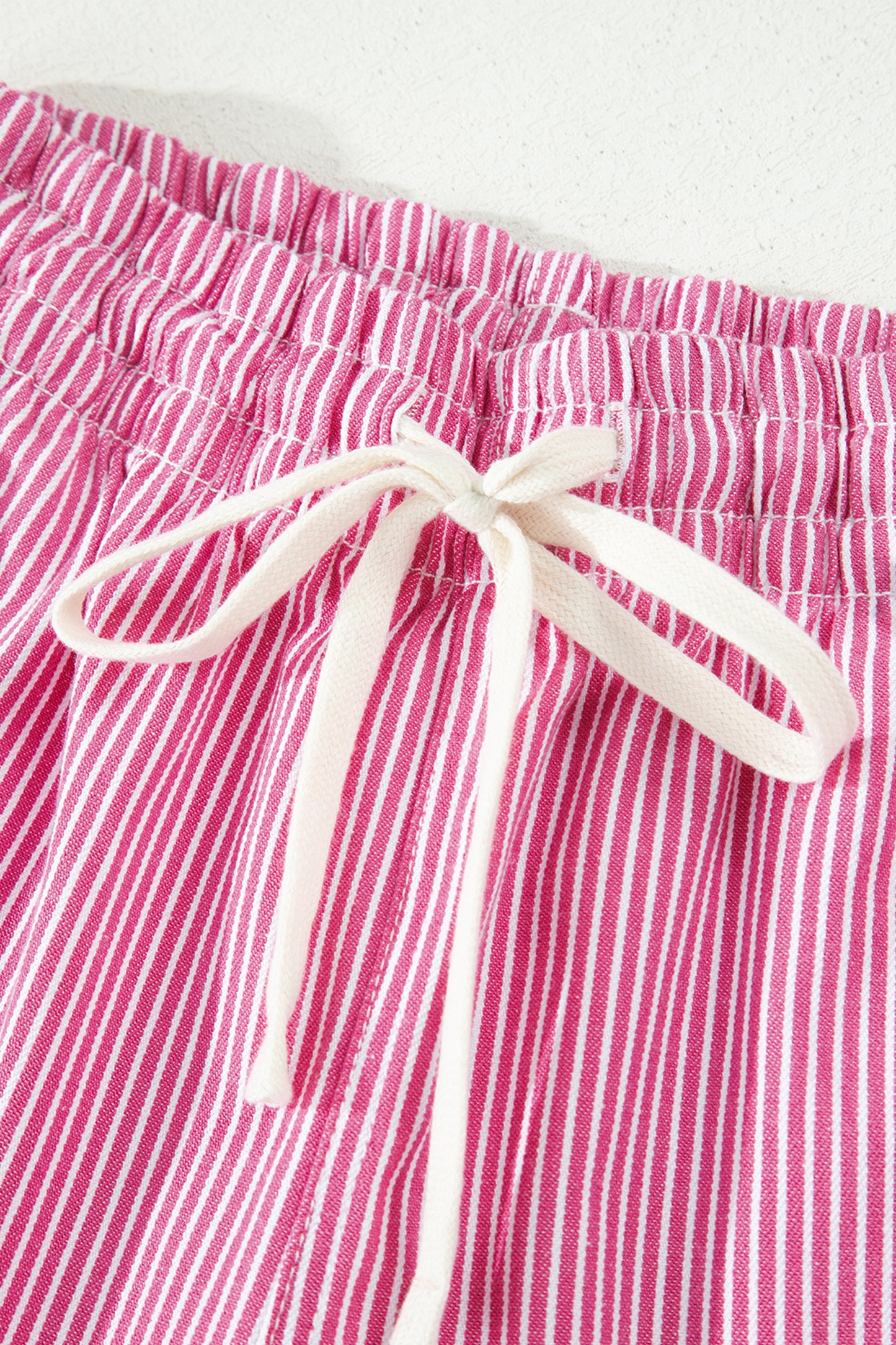 Sky Blue Stripe Drawstring Elastic Waist Casual Denim Shorts