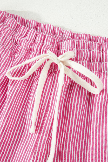 Sky Blue Stripe Drawstring Elastic Waist Casual Denim Shorts
