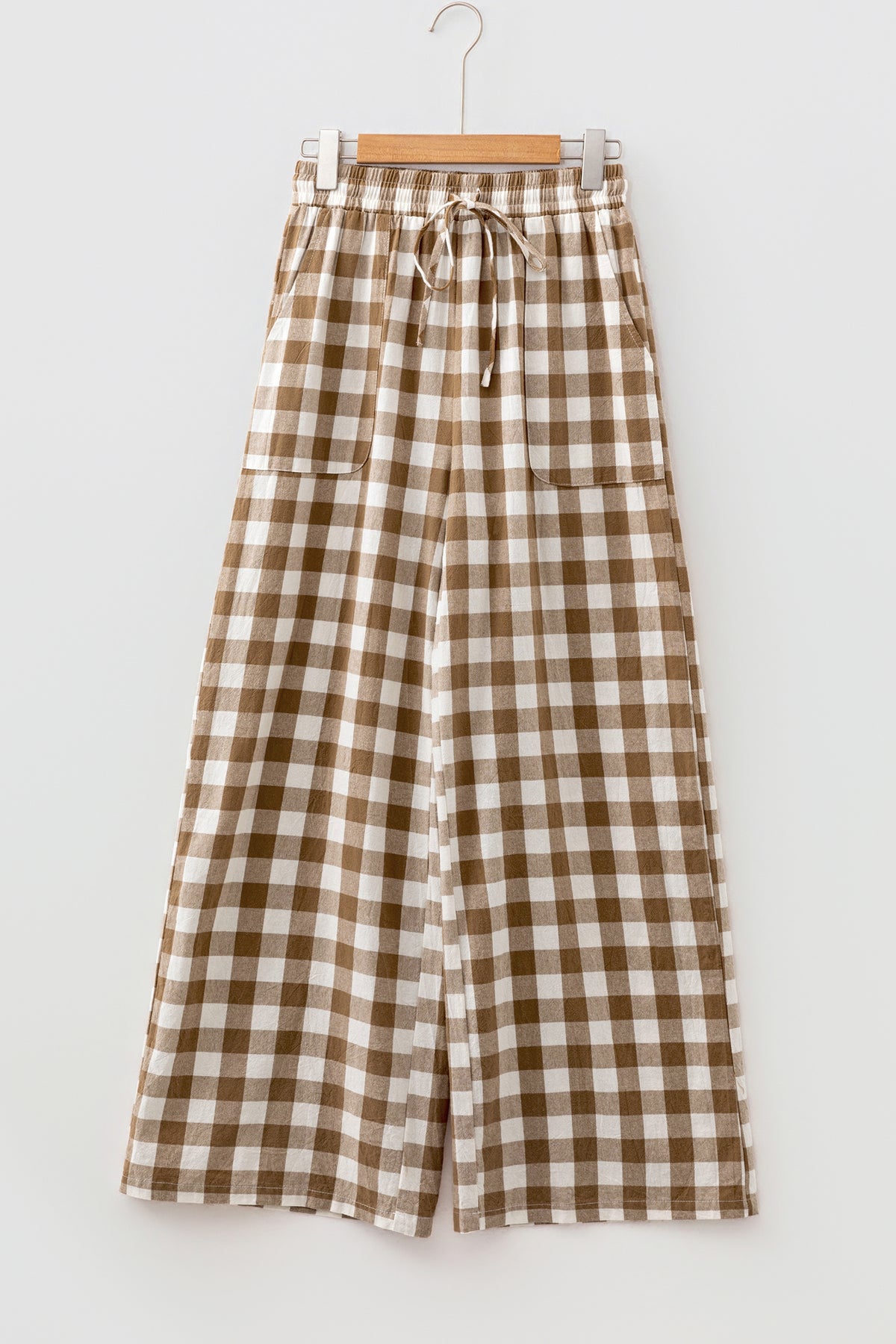 Red Gingham Plaid Tie Elastic Waist Shift Pants