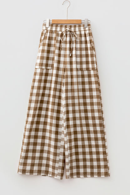Red Gingham Plaid Tie Elastic Waist Shift Pants