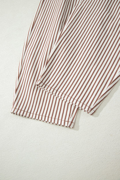 Brown Stripe Casual Barrel Jeans