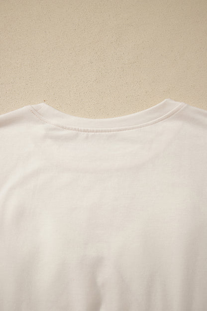 White Loose Knit Vintage Flag Bow Patched T Shirt