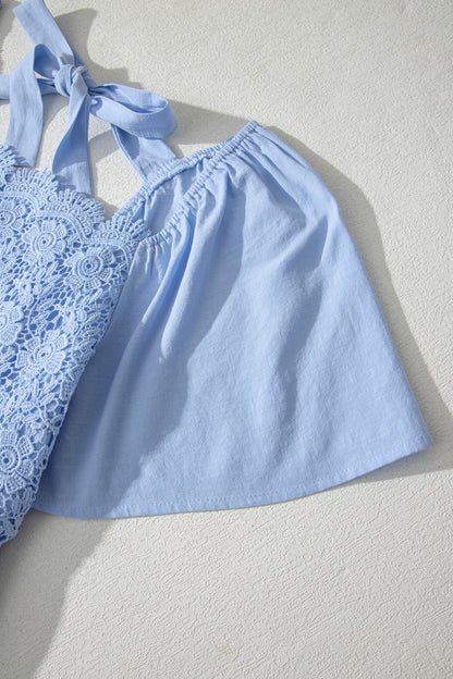 Beau Blue Flowy Short Sleeve Lace Detail Square Neck Tiered Midi Dress